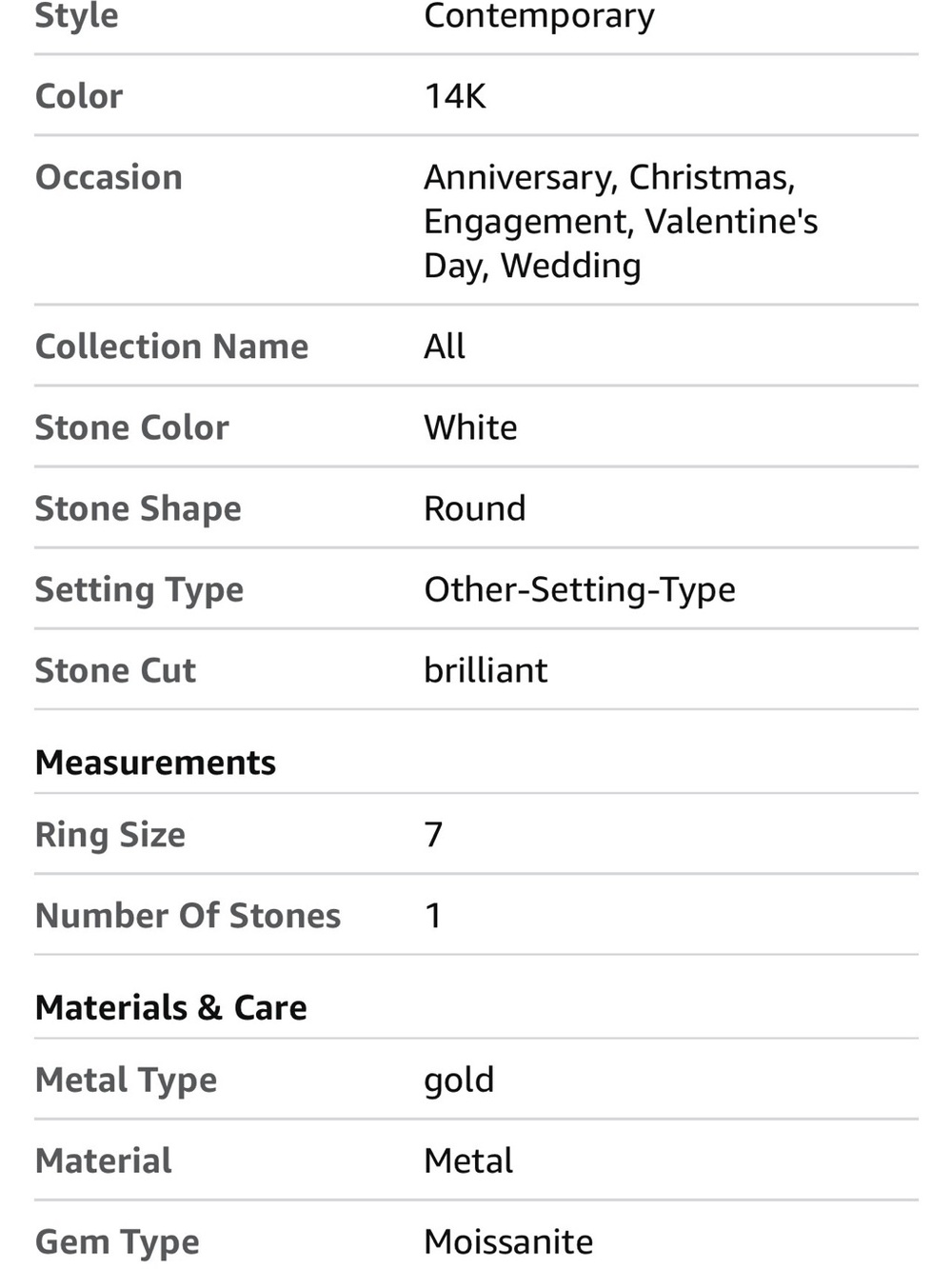 14k Engagement Ring with 1 ct center stone moissanite - Picture 4 of 6